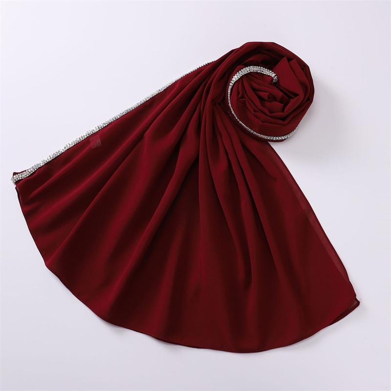 New Luxury Fashion Jewelry Bubble Chiffon Hijab Shawls High Quality Bling Bling Wrap Beach Bufandas Ramadan Islamic Muslim Sjaal