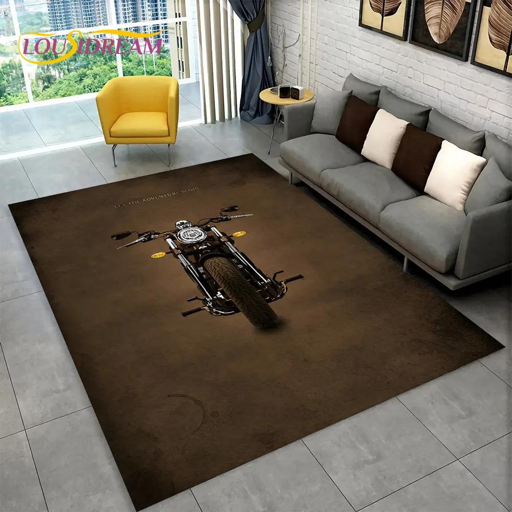 3D Retro Vintage Motorcycle Area Rug Large,Carpet Rug for Living Room Bedroom Sofa Doormat Decor,Child Play Non-slip Floor Mat