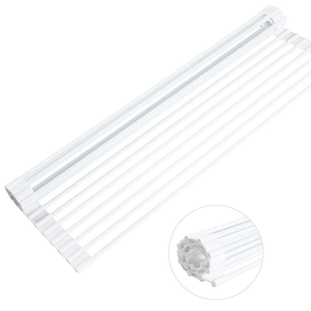 HEDONLEE Dish Over the Foldable Dish Dish Space Rust Proof Drainer, Sink, Foldable, 5233cm, Drainer, Drainer, Compact, Saving, Silicone, (White)