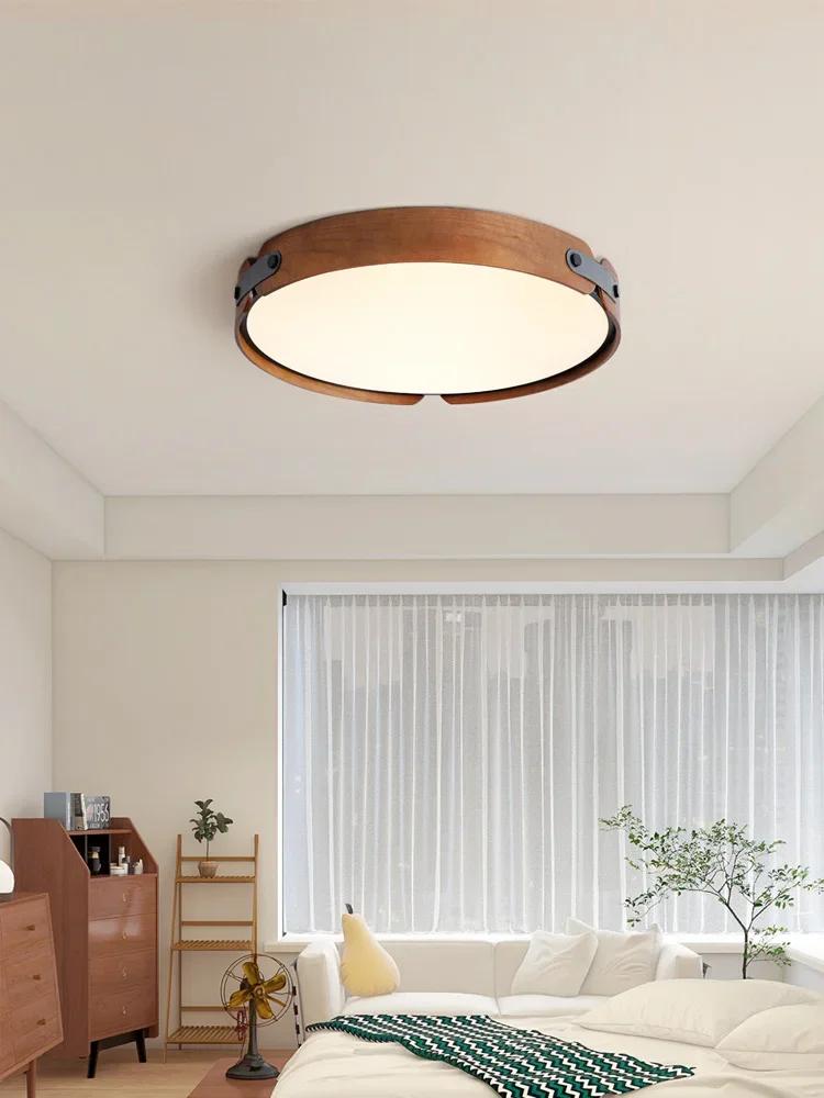 Japanese retro creative walnut ceiling light modern home circular room lighting master bedroom dining room Nordic lighting