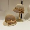 Ladies French Elegant Satin Big Bow Color Matching Straw Hat Retro Top Hat Bucket Hat Sunshade Sun Protection Beach Hat