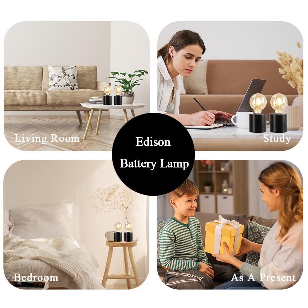 2Pcs Black Battery Powered Table Lamp Wireless Lamps Cordless Light Bedside Lights Candle Holder for Bedroom Wedding Home Decor