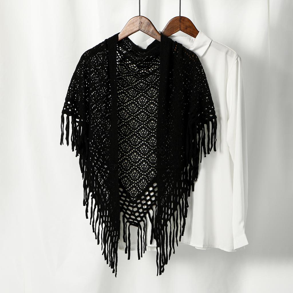 Women Knitted Cotton Tassels Shawl Triangle Scarf Woman Soft High Quality Wraps Travel Cape Femme Hollow Fashion Scarves