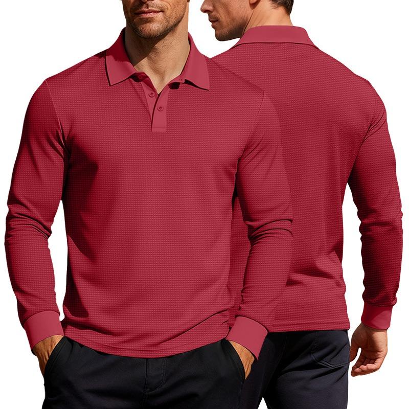 Men S Long Sleeve Waffle Knit Polo Shirt Casual Vacation Style
