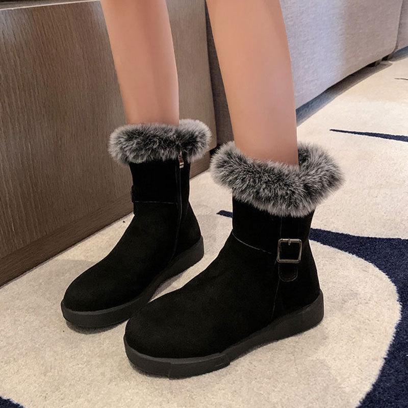 Women's  Retro Suede Fur Snow Boots: Soft, Non-Slip, Short, Velvet-Lined, Thick Warm Cotton.