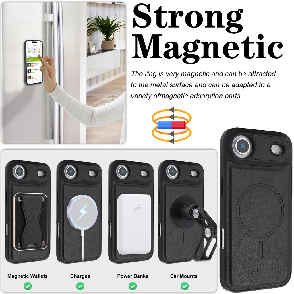For iPhone Air Case Compatible with MagSafe Leather Back Phone Cover with Detachable Card Holder Kickstand