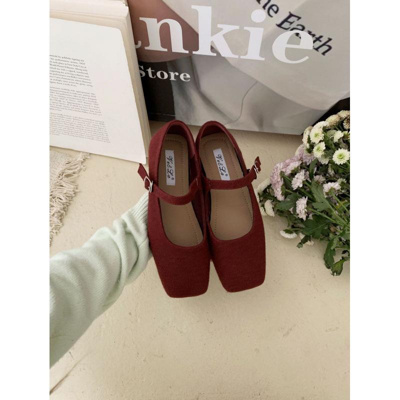 French square head with Mary Jane shoes for women in spring and autumn 2025, new evening fairy wind woolen light mouth single shoes