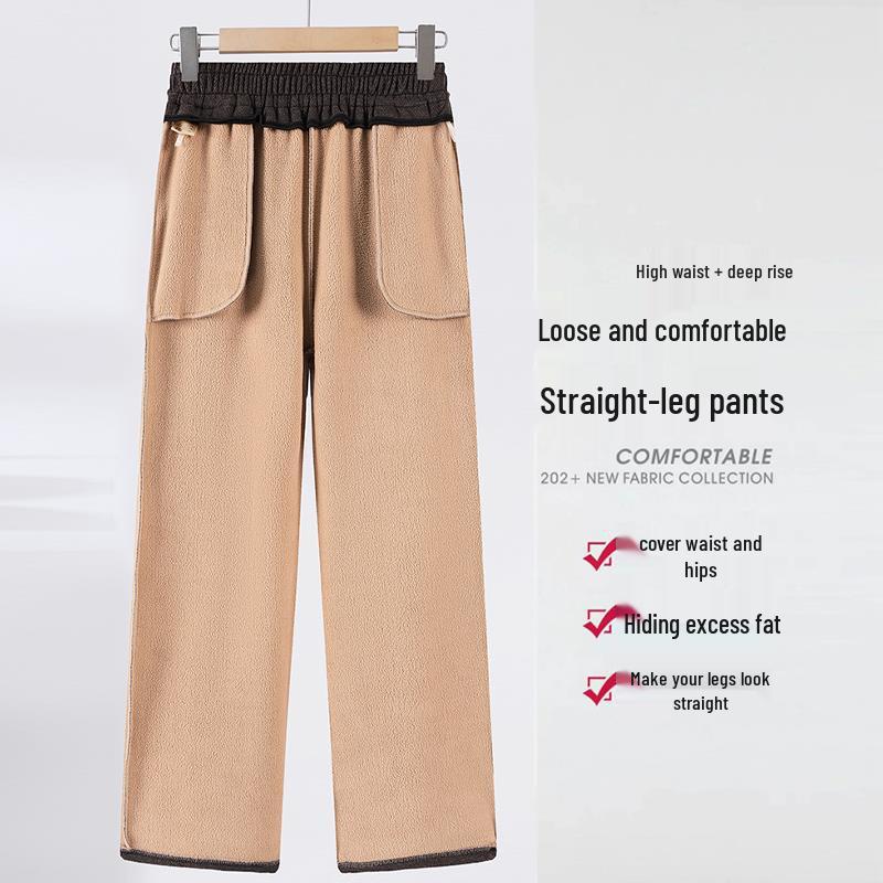 2024 Fashionable High-Waisted Woolen Pants for Middle-Aged & Elderly Women - Elastic Waist, Loose Fit, Plus Size for Autumn/Winter