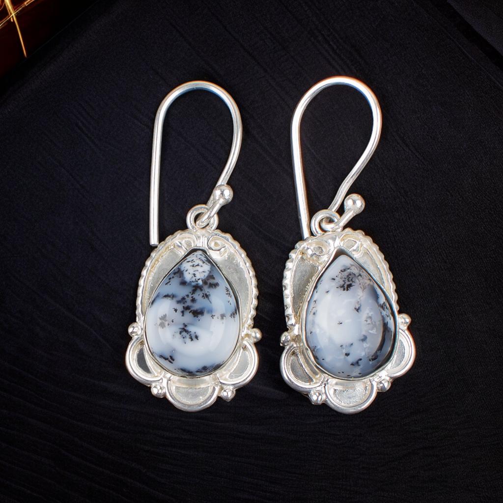 Dendritic Opal Gemstone 925 Sterling Silver Designer Jewelry Earrings For Sister EE-41-21
