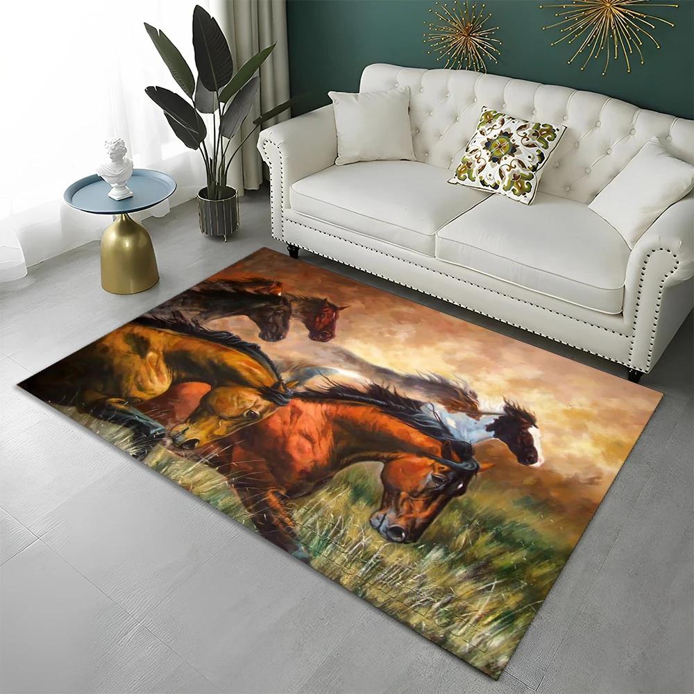 3D Animal Pentium Gallant Horse Steed Carpet Rug for Home Living Room Bedroom Sofa Doormat Decor,kid Area Rug Non-slip Floor Mat