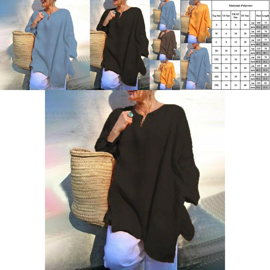 Plus Size Womens Casual Baggy Long Sleeve T-shirt Breathable Summer Beach Tunic Blouse Tops For Everyday Wear