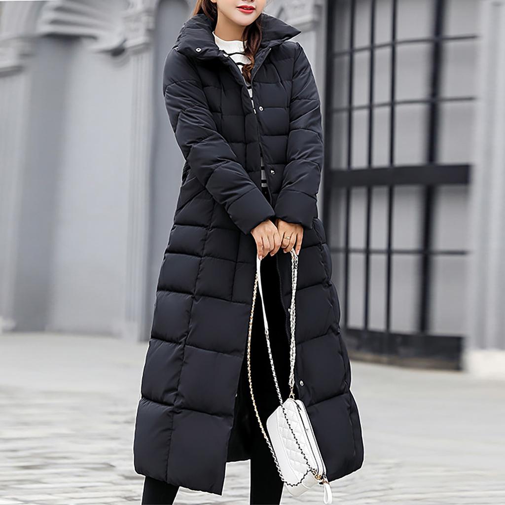 Womens Ladies Warm Plus Size Solid Color Hooded Single Breasted Medium Length Cotton Jacket Waistcoat Slim Cardigan Coat