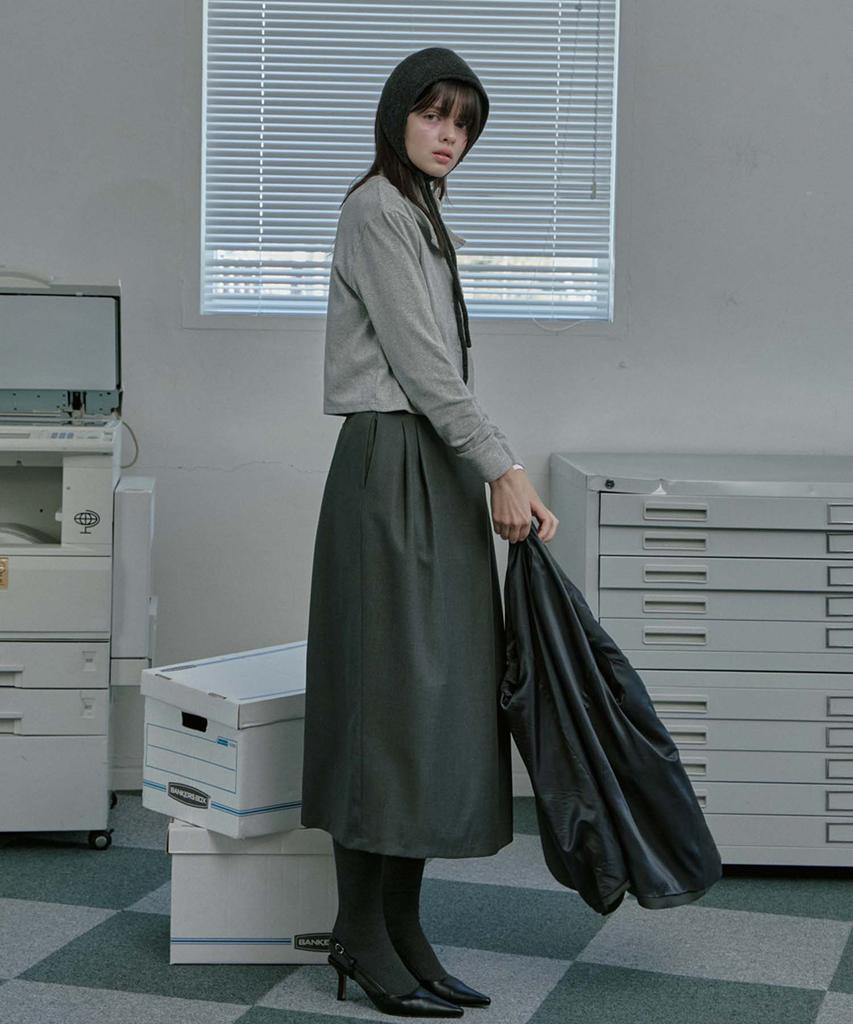 Mualeumoa Wool Bland Pin Tuck Wrap Skirt - Charcoal