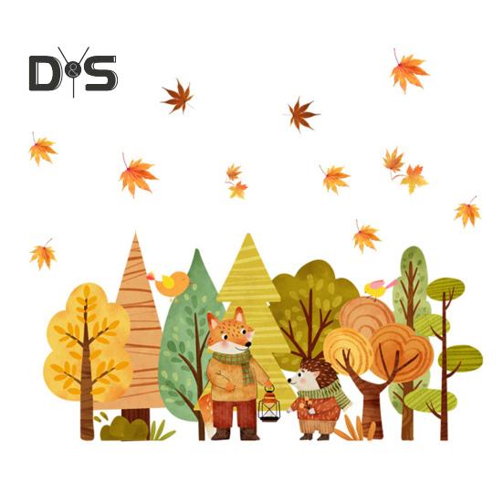 

Мультяшная статическая наклейка на окно с кленовыми листьями, наклейка с изображением лисы, наклейка в деревенском стиле, водонепроницаемая, неклеящаяся наклейка на стекло для спальни, детской комнаты, ванной комнаты Stickers