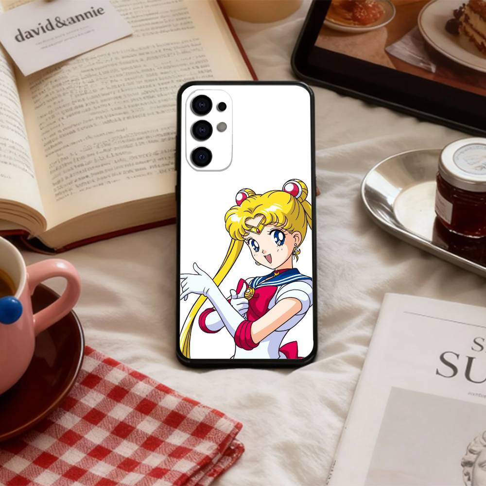CUTE Cartoon S-Sailor M-Moons    Phone Case For Samsung S 25,24,23,22,30,21,10,9,Ultra,Plus,Lite,FE,4,5 G Soft Black Case Samsung S30plus5G