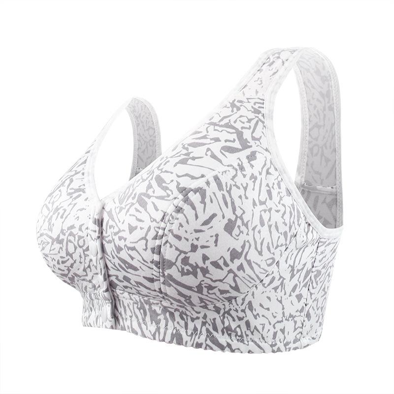 New Soft Cotton Thin Cup Front Buckle Underwear Women's Printed Lines No Steel Ring Vest Type Large Size Bra