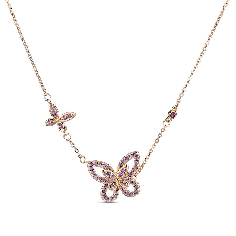 Hot-selling Seiko Phantom Micro-set Three Butterflies Pink Diamond Necklace Clavicle Chain