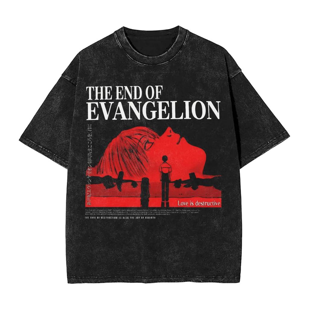 Hot Sale EVA Rei Ayanami Graphic Print T-shirt Men Women Vintage Washed Cotton Summer New Tee Streetwear Y2K Fashion Loose Casual Oversized Top