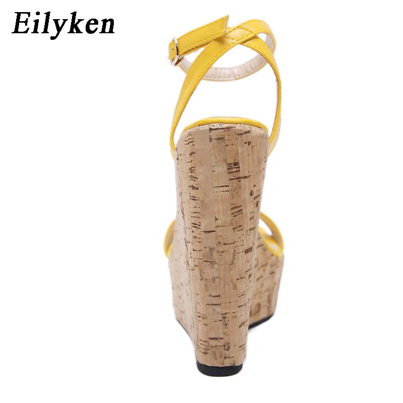 Fashion Eilyken Open Toe Ankle Strap Platform Wedges Women Sandals Super High Cover Heel Gladiator Buckle Ladies Summer Shoes