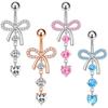 Piercing per ombelico con fibbia semplice in zircone a farfalla, in acciaio inossidabile, con punto rosa