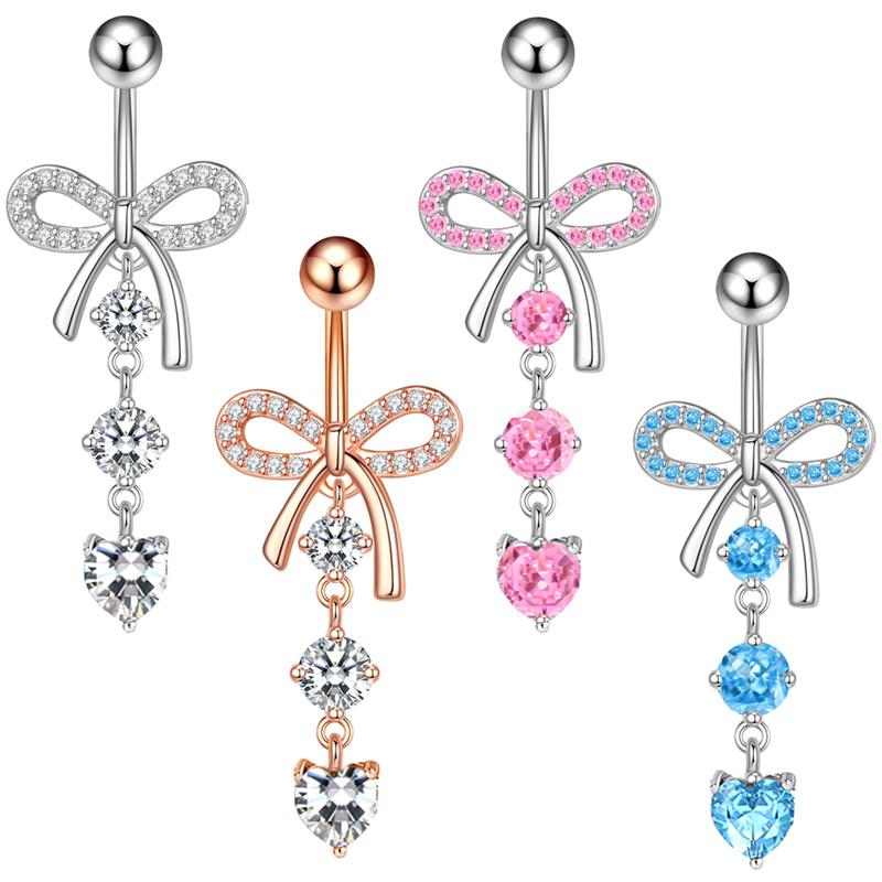 Stainless Steel Pink Dot Drill Navel Ring Nail Butterfly Zircon Simple Navel Buckle Piercing Ornament