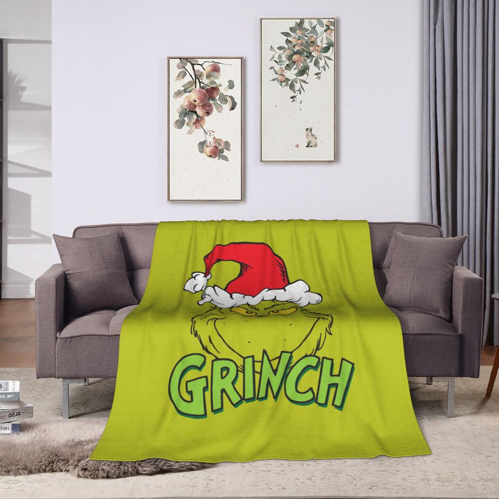 Christmas-S-Green-S-Grinch Blanket Fleece Textile Decor  Portable Warm Throw Blanket for Home Office Rug Piece