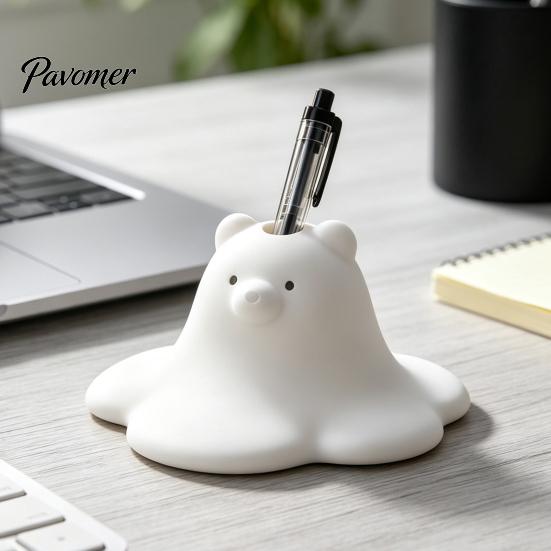 Small Decorative Sculptures 3D Printed Cute Polar Bear Figurine, Adorable White Desk Creative Healing Gadgets Ornament for Living Room Bedroom,