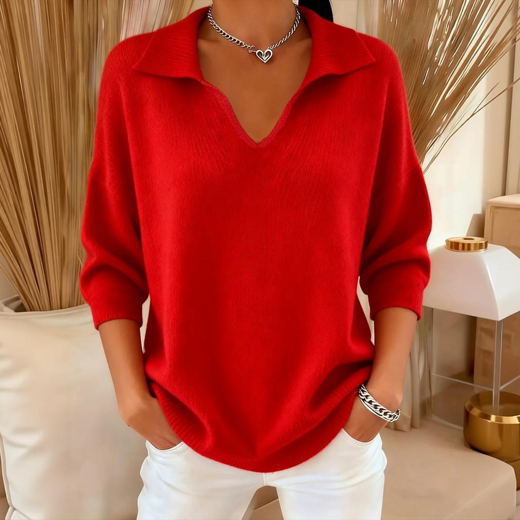 Women's V-Neck Ribbed Knit Sweater Loose Fit Flattering Casual Pullover for Spring and Fall