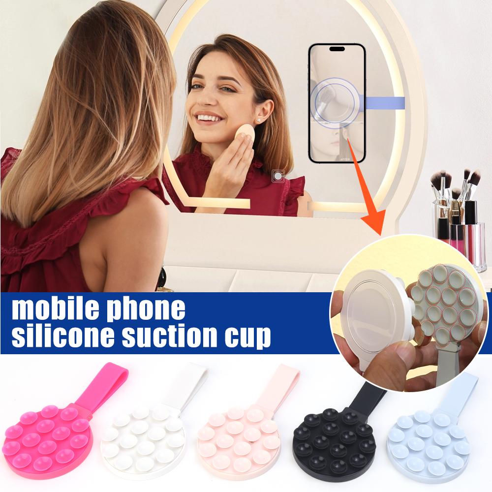 Suction Cup Magnetic Phone Mount Colorful Mirror Shower Silicone Suction Phone Case Grip Stand Holder For iPhone 15 14 Magsafe