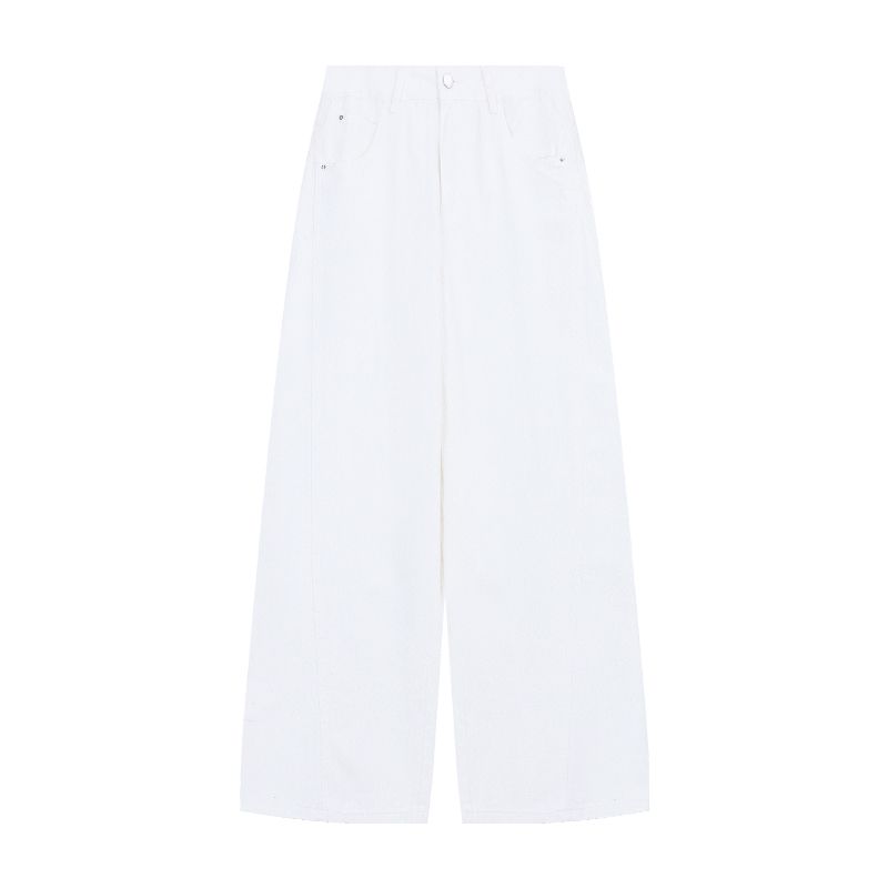 Washed White Denim Pants Women's Autumn Low Waist Loose Drooping Loose Pants Mop Pants Easiest for Match Machete Pants