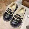 31-46 Large size autumn and winter Mary Jane women's flat-bottomed fluffy shoes 2025 non-slip outer wear 43 velvet warm cotton shoes 44
