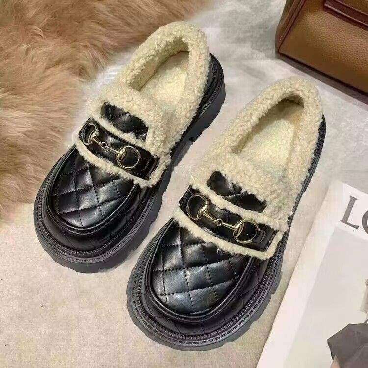 31-46 Grande taille automne et hiver Mary Jane chaussures plates à semelle plate pour femmes 2025 extérieur antidérapant 43 velours chaud chaussures en coton 44