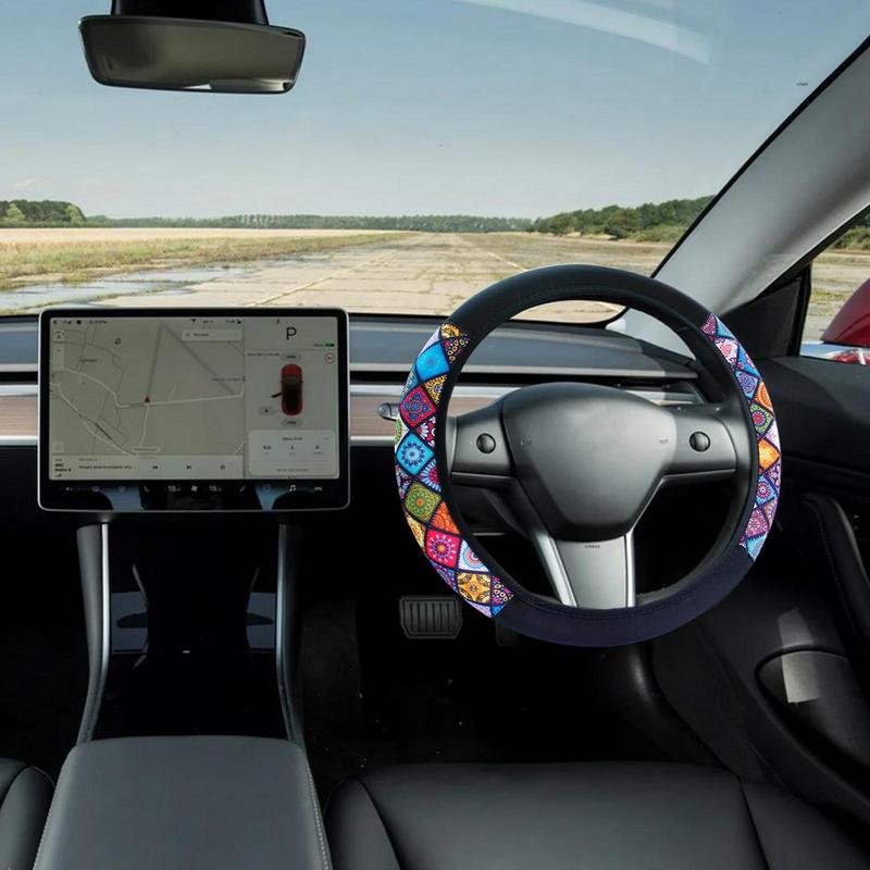 Cars Steering Wheel Braid Cover Knitted Fabric Car Covers Fashion Color Print Steering Wheel Cover Soft Auto Accessories