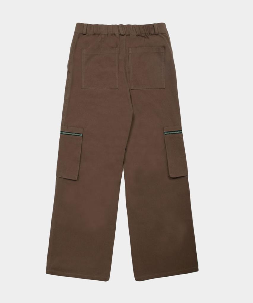 DREAMWORLD Zipper Pocket Wide Cargo Pants (Brown)