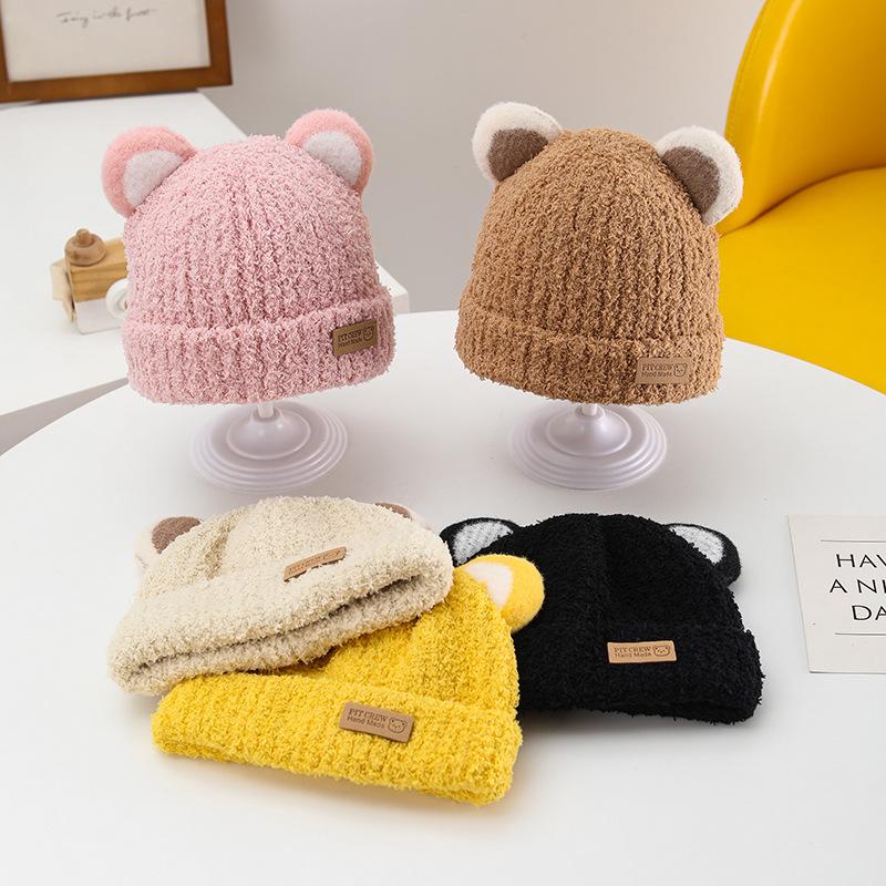 Baby Boy Beanie Protect Neck Bear Windproof Winter Child Cartoon Hat Knitted Warm Kids Girls Earflap Caps