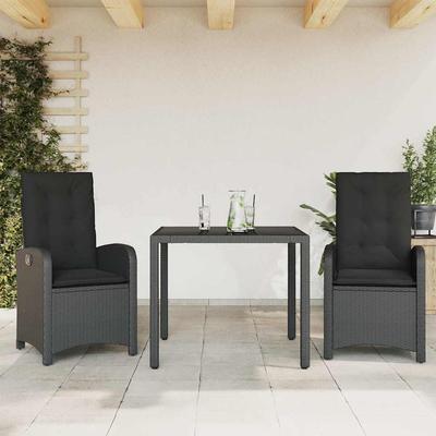 Vidaxl 3-Cz. Garden Furniture Set With Cushions, Black, PE Rattan