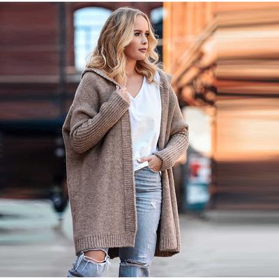 Autumn Winter Women Hooded Sweaters Long Sleeve Long Knitted Oversized Female Cardigan Sweaters