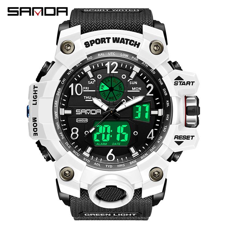 SANDA Women's Trendy LED Dual Display Waterproof Watch with Hourly Chime