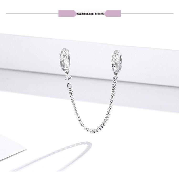 European S925 Sterling Silver Water Ripple Safety Chain Bracelet Accessory