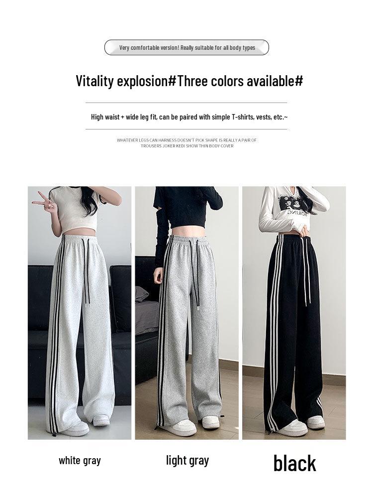 Pantaloni da ginnastica larghi a vita alta drappeggiati da donna per l'estate 2024: Stile Americano Casual, Elegante, Vestibilità Ampia.