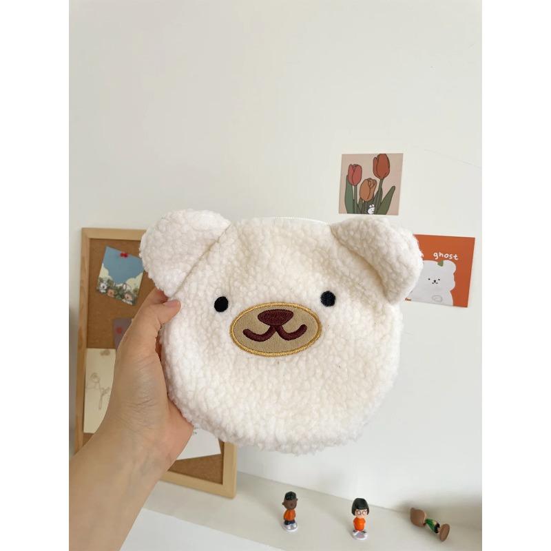 Cute Bear Faux Lamb Wool Women's Shoulder Bag Fall Winter Large Capacity Female Tote Bag Carto Embroidery Ladies Messenger Bag