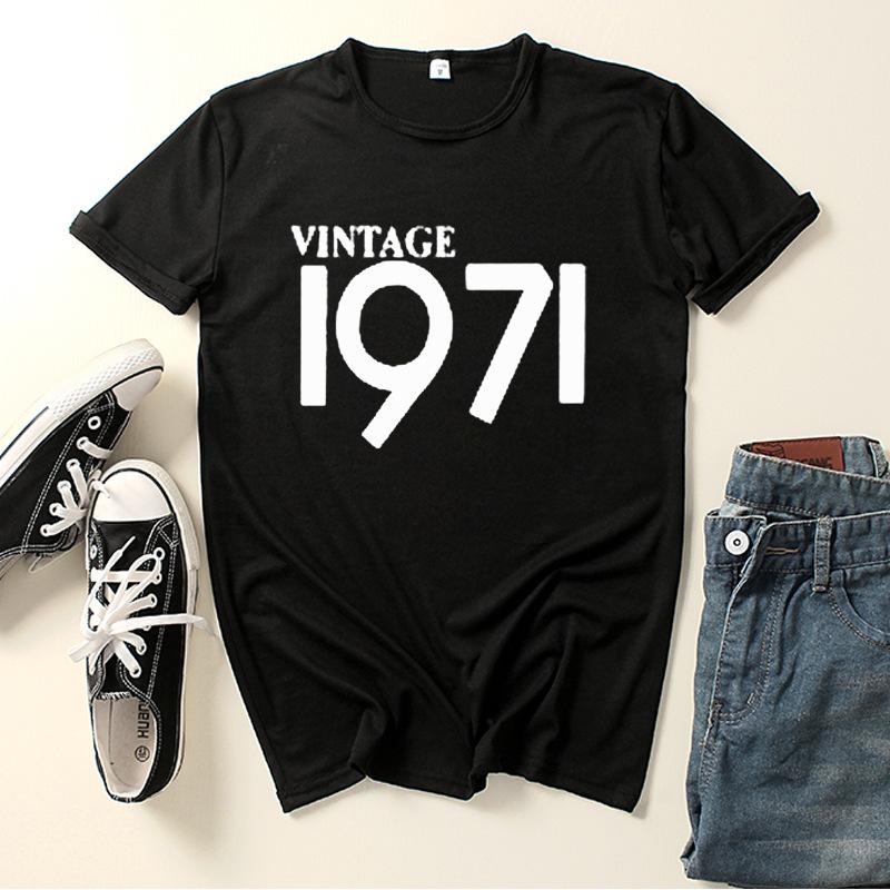 Vintage 1969 1971 Buchstabenaufdruck Damen T-Shirt Kurzarm O-Ausschnitt Locker Damen T-Shirt Damen T-Shirt Tops Kleidung Camisetas Mujer