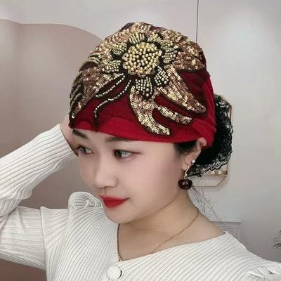 Full Cover Headscarf Flower Embroidery Headwear New Bonnet Hat  Summer