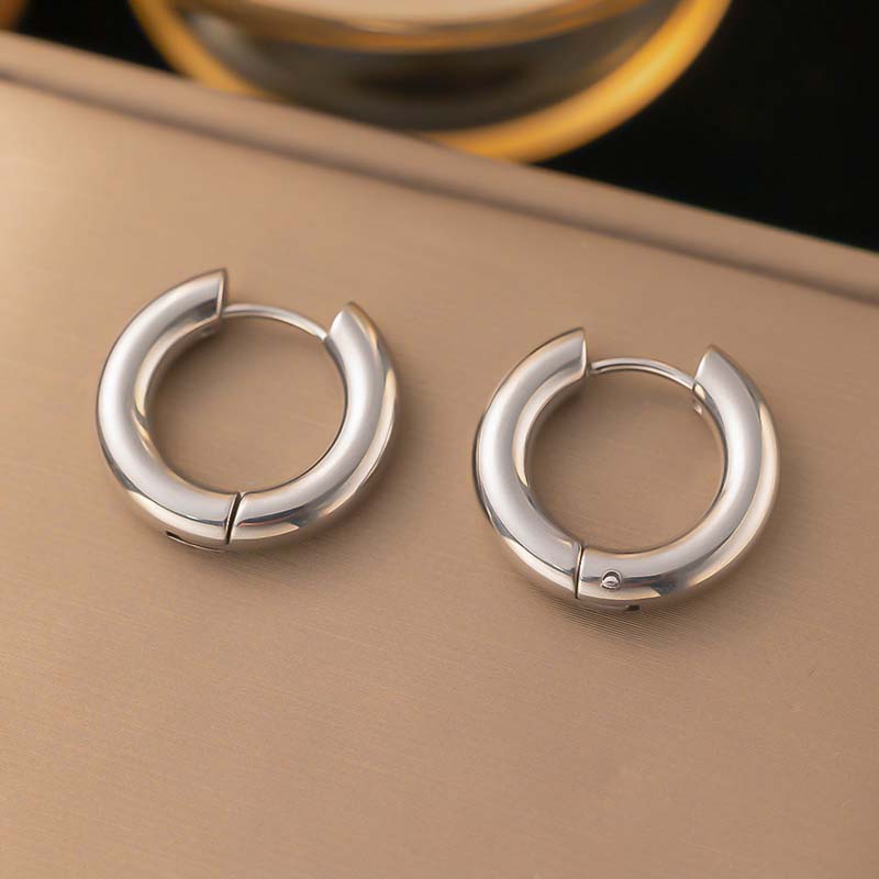 Stainless Steel Metal Hollow Hoop Huggie Earrings For Women Men Classic Simple Gold Color Round Chunky Earrings Zircon Gift