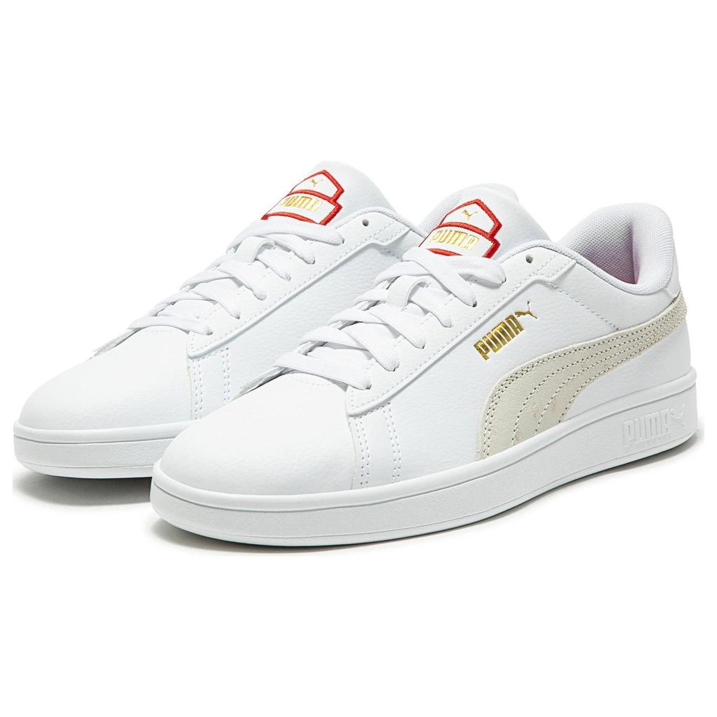 Puma Smash Round Toe Lace-Up Comfortable Versatile Low-Top Sneakers Unisex Sneakers White 392498-01