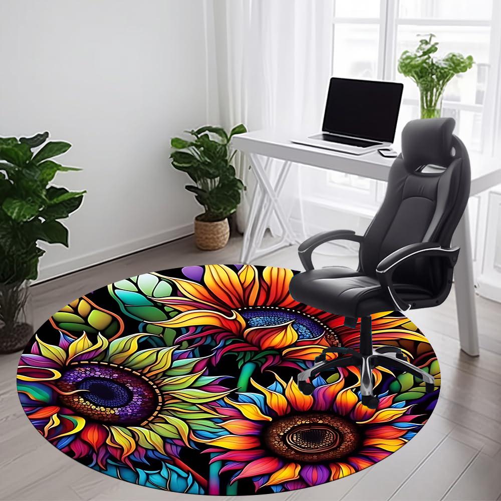 1pc Sunflower Mandala Office Round Area Rug, Indoor Mat Suitable ForOffice, Under Office Chairs Bedroom Living Room Home Decor, Room Deco Q074
