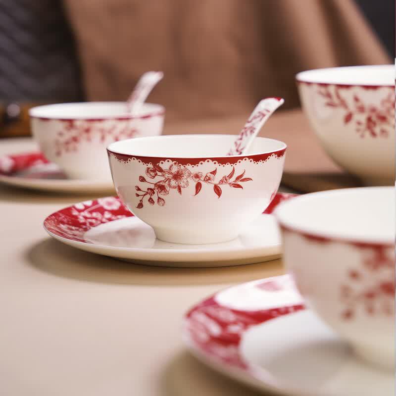 Luolai Floral 26-Piece Ceramic Dinnerware Set