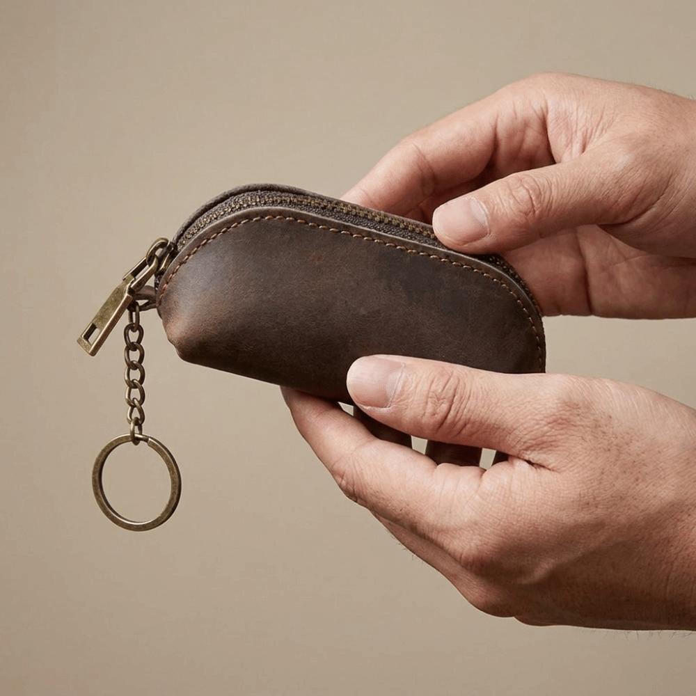 Wallet Anti-lost Mini Leather Coin Purse Thin Solid Color Men Key Ring Pouch Credit Card Holder Classic Car Key Bag Women