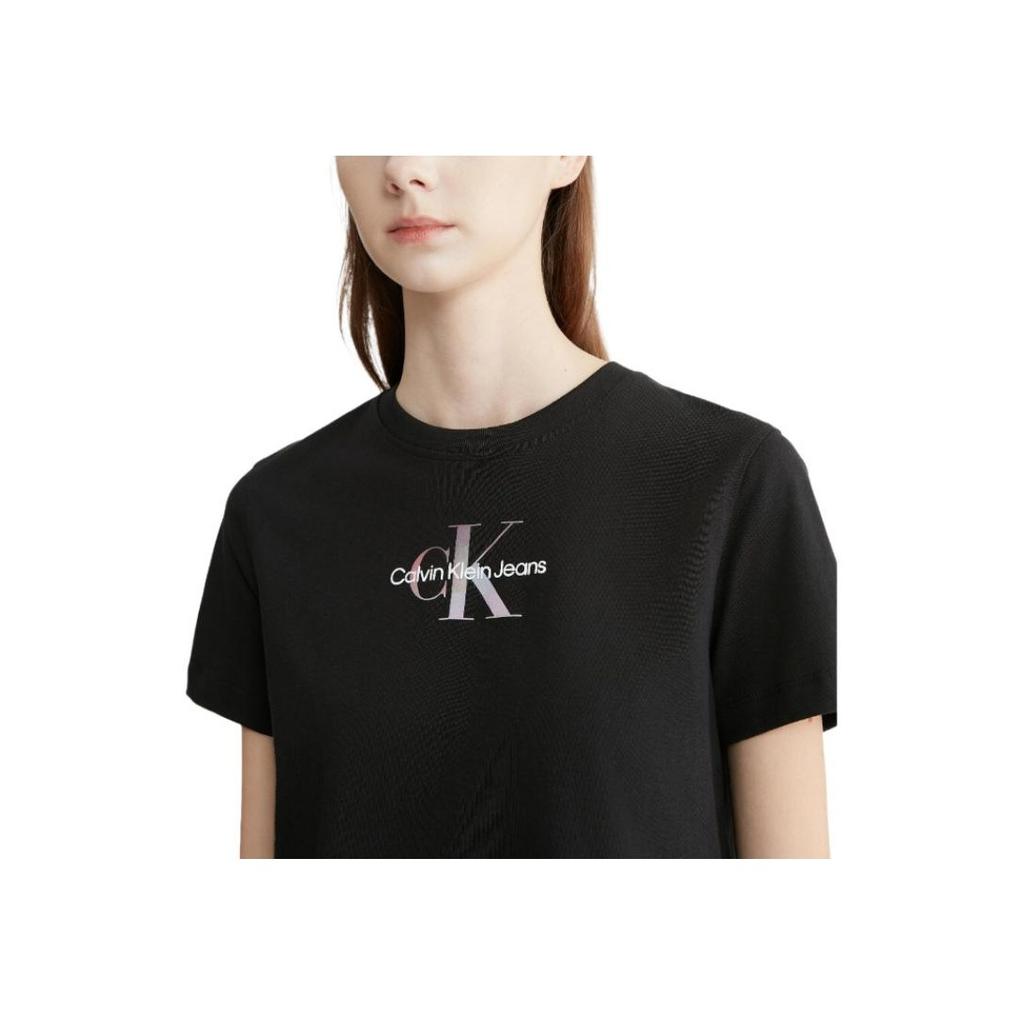 Calvin Klein Solid Color Crew Neck Short Sleeve T-Shirt Women Tops Black J223451-BEH