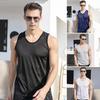 גופיית רשת לגברים גופיית קיץ בגזרה צמודה בצבע אחיד עם צווארון עגול וללא שרוולים, חולצת כושר שרירים לג'ים ולסטריטוויר